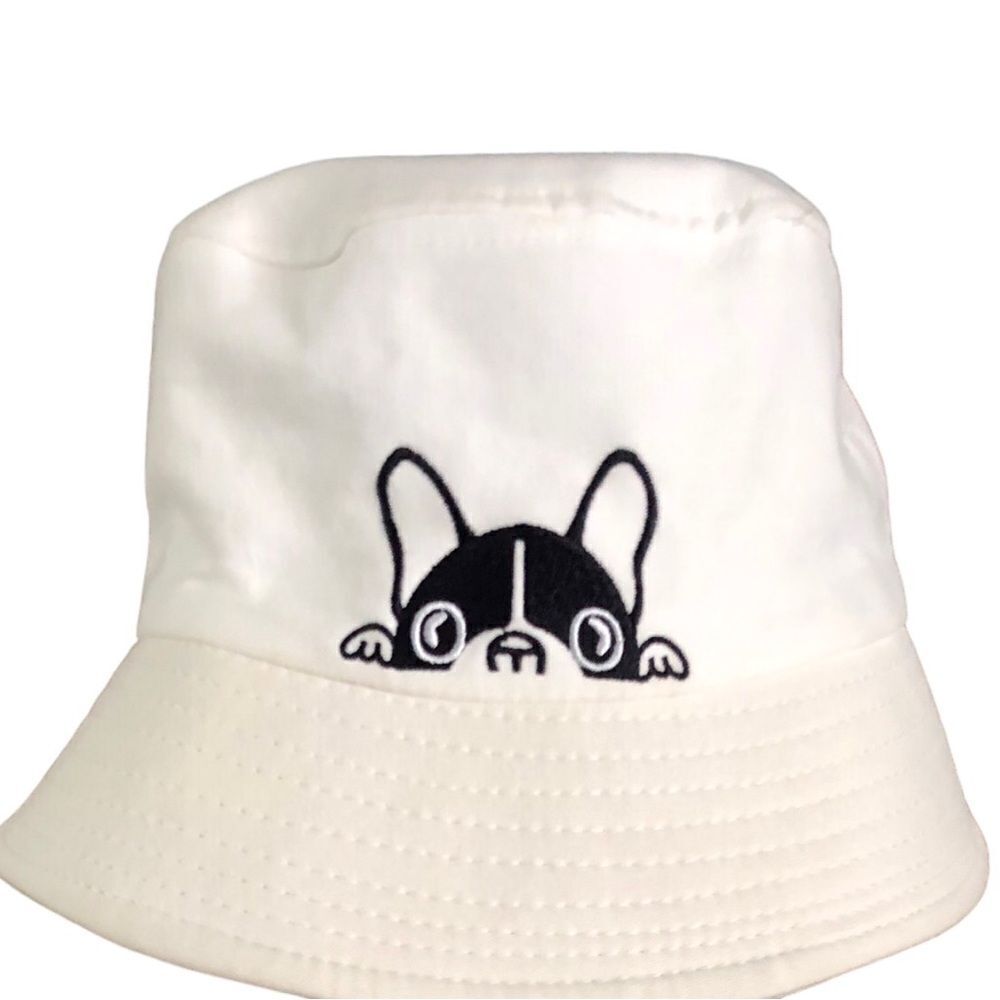 Peekaboo Frenchie Dog Bucket Hat White Black - Picture 3 of 5